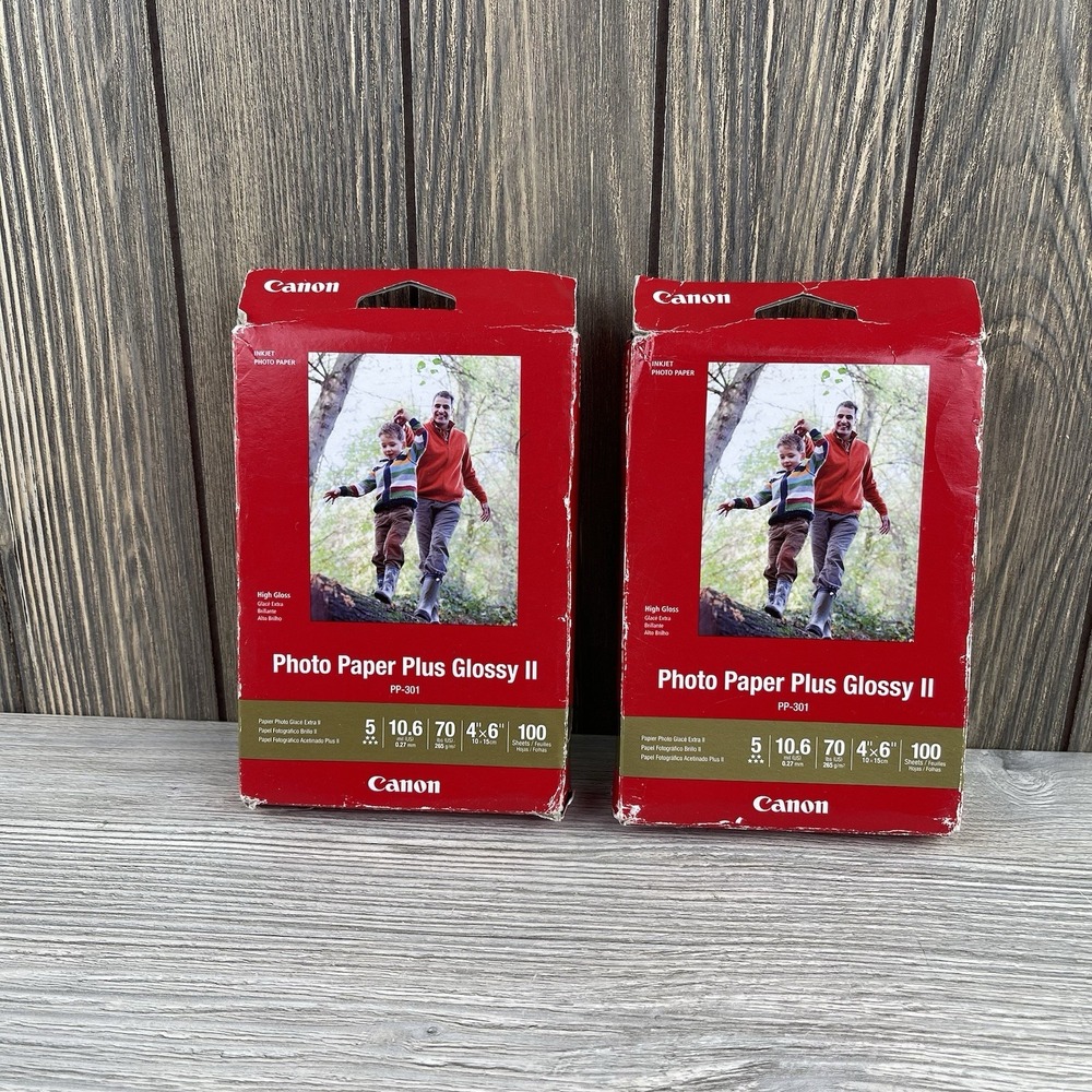 2 Pack New Genuine Canon Photo Paper Plus Glossy II 4x6 PP-301, 100 Sheets